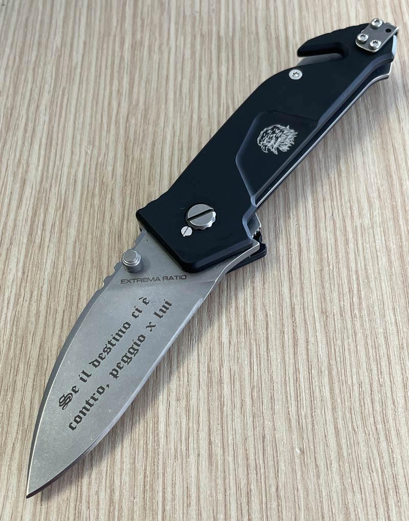 incisione su lama coltello - testo su due righe