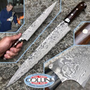 Takeshi Saji - Sujihiki Knife 240mm with Desert Ironwood Handle - SPG2 Damascus - coltello cucina fatto a mano