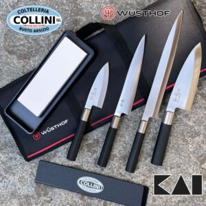 Coltelleria Collini - Set 4 coltelli cucina Sushi e Sashimi Kai serie Wasabi - pietra 3000 - borsa Wusthof