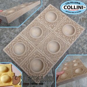 Made in Italy - Stampo per 6 Ravioli in legno naturale di faggio con disegni Mandala - utensile da cucina per pasta fresca
