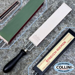 Herold Solingen - Streich-Riemen - HS-56J - coramella con pasta verde - regolabile in cuoio per rasoi a mano libera