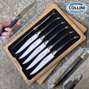 Laguiole en Aubrac - Set coltelli bistecca con manico in grigio glitterato - coltelli da tavola