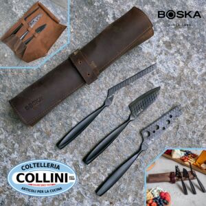 Boska - Set 3 coltelli formaggio con astuccio in cuoio - Monaco Black