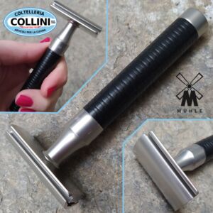 Muhle - R96 Rocca - rasoio di sicurezza con pettine chiuso con manico nero a nido d’ape 