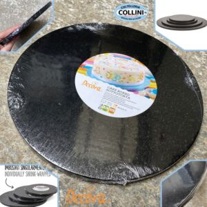 Decora - Piatto sotto torta in cartone  rigido rivestito tondo nero - misure ass. 