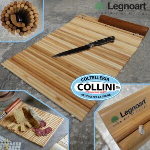 Legnoart - GUALTIERO - Tagliere portatile da picnic in legno completo di coltello 