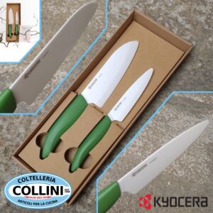 Kyocera -  Set Coltelli Cucina in Ceramica 40th Anniversary – coltello Santoku cm 14 & Universale cm 11 manico Verde Salvia 