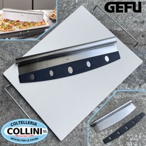 Gefu - DARIOSO - Pietra per pizza in ceramica con base e coltello per taglio