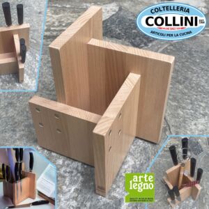 Artelegno - KOMBI - Ceppo portacoltelli e utensili magnetico in faggio verniciato naturale - 8 posti 