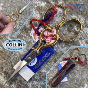 Dovo - Forbice ricamo da 4" placcata oro con copri punta in pelle 