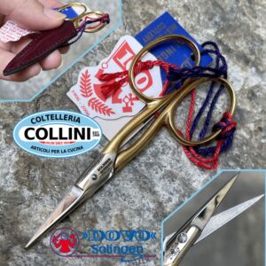 Dovo - Forbice ricamo da 3" placcata oro con copri punta in pelle 