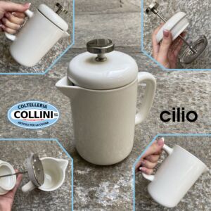 Cilio - Caffettiera-teiera a pistone in porcellana - Bianca - 4 tazze - 0,5 L 