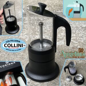 Made in Italy  - ANGELINA - Caffettiera in alluminio e vetro - 3 tazze - CORINNA - Induzione 