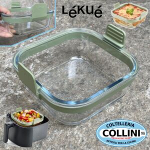 Lékué - Teglia Quadrata in Vetro per Air Fryer , Forno e Microonde - 19 × 17.5 × 9.4 cm 
