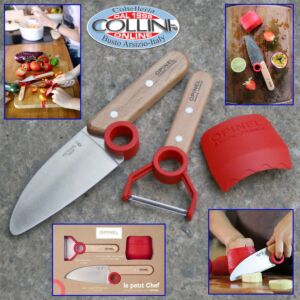 Opinel - Set Completo Le Petit Chef ROSSO - Coltello da Cuoco per Bambini - Set coltelli da cucina 