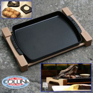 Staub - Teglia in ghisa rettangolare con supporto in legno - 26x21cm - induzione 