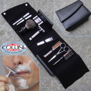 Set Groom & Shave - Trousse da viaggio in pelle con accessori per cura e rasatura barba