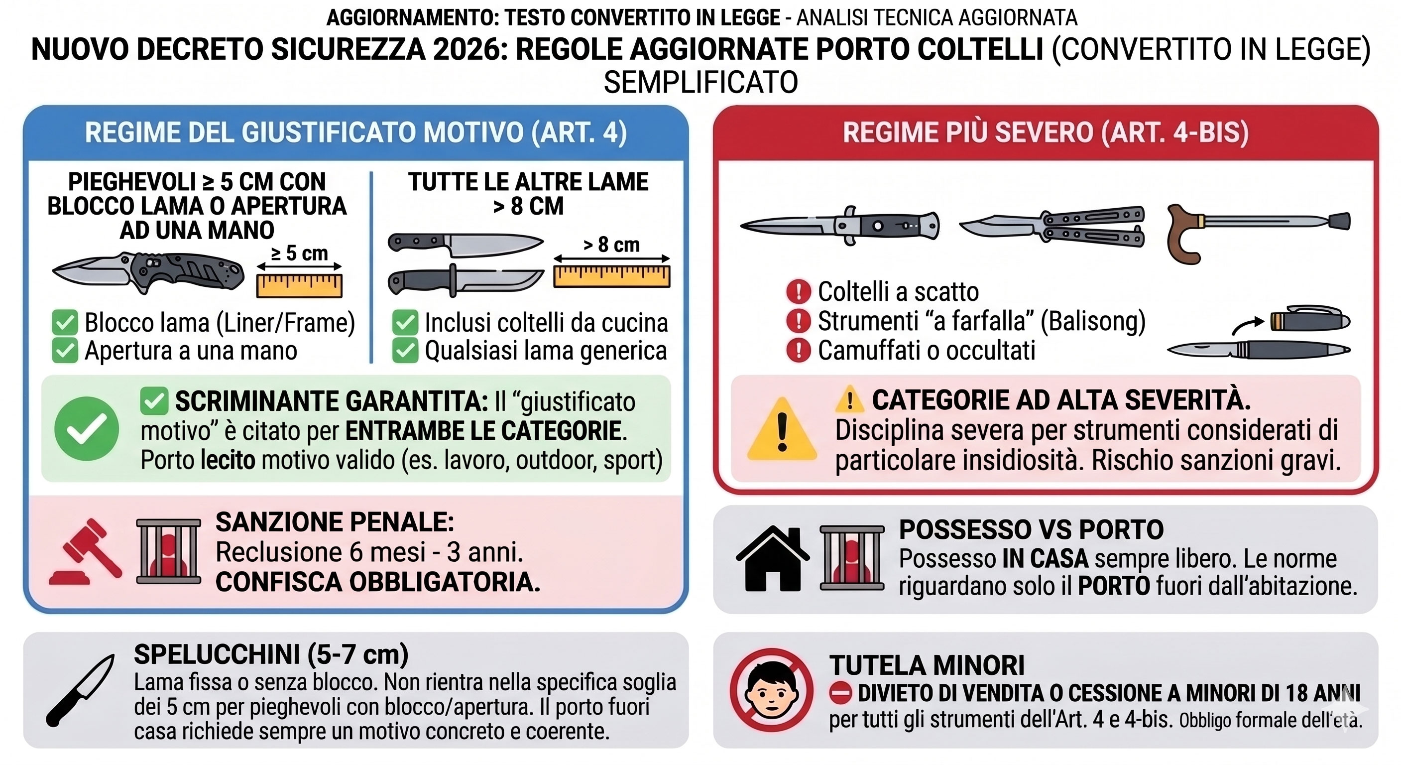 Nuovo Decreto Sicurezza Coltelli 2026 in vigore: Guida, Sanzioni e Obblighi 